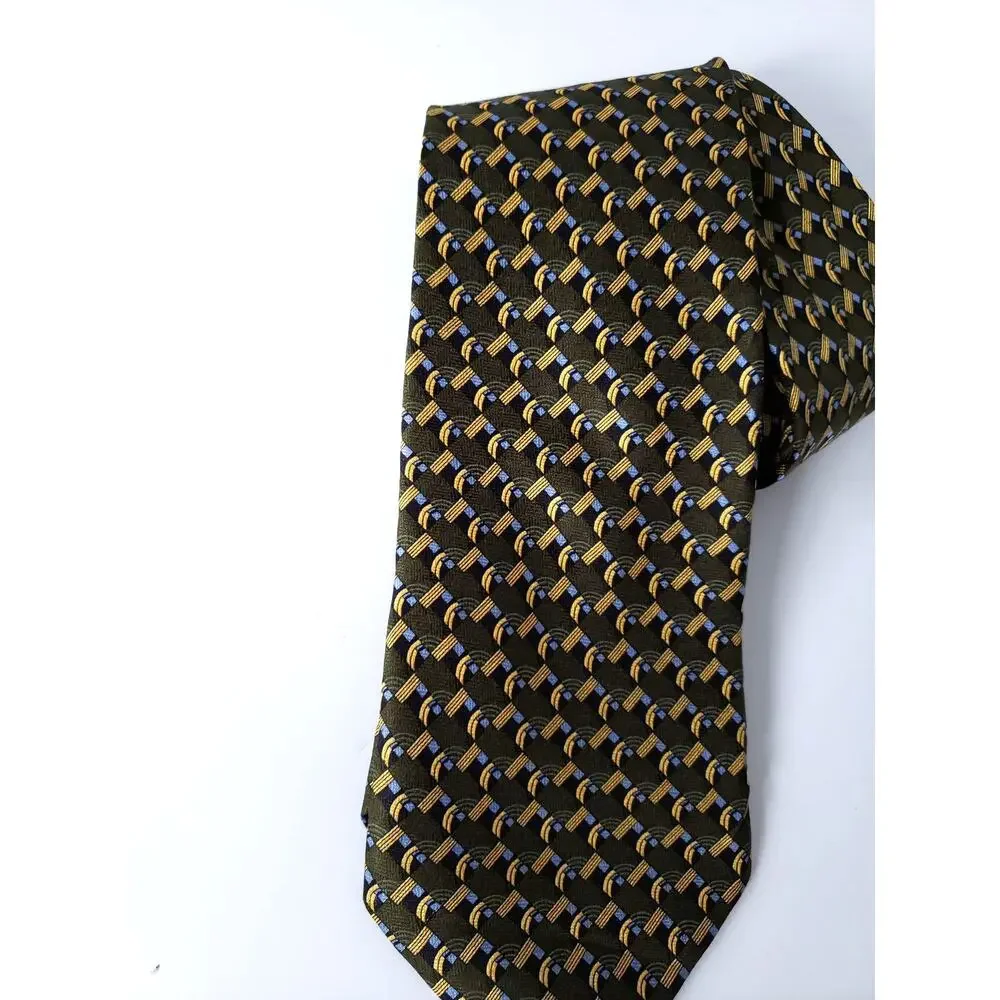 Barneys New York Silk Tie Geometric Brown Yellow